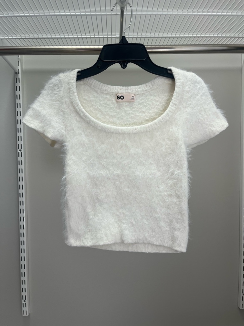 SO Fluffy Scoop Neck Cropped Top in Cream
